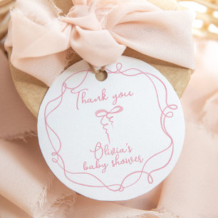 Pink bow wavy frame elegant girl shower thank you favour tags