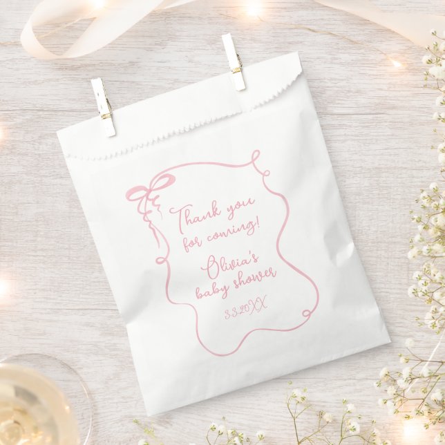 Pink bow wavy frame minimalist thank you favour bag (Clipped)