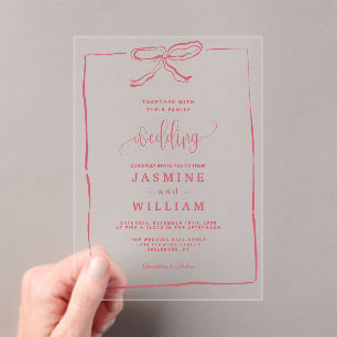 Pink Bow Wedding  Acrylic Invitations