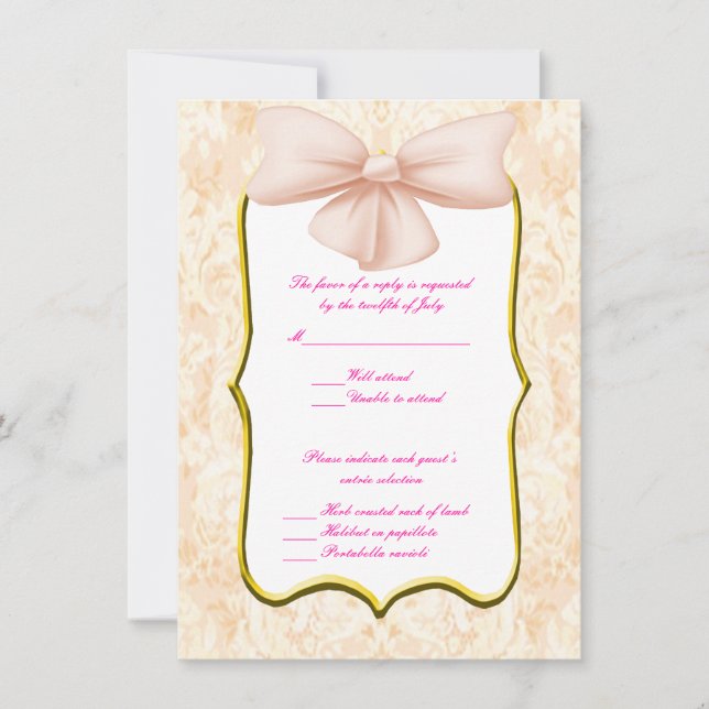 Pink Bow wedding Response Cards (Front)