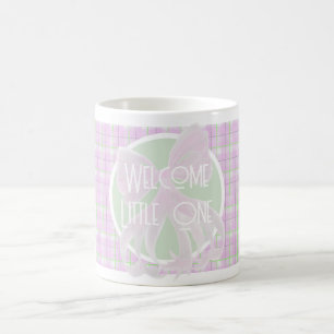 Pink bow-Welcome Little One- pink green plaid  Coffee Mug