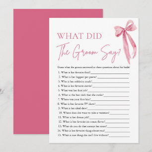 Pink Bow What Did The Groom Say Bridal Shower Game Invitation