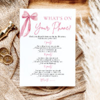 Pink Bow What's On Your Phone Bridal Shower Game
