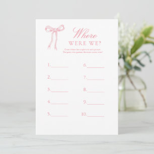 Pink Bow Where Were We Guess Bridal Game Invitation