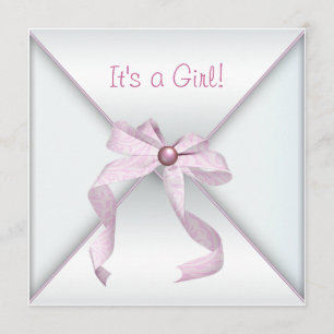 Pink Bow White Baby Girl Shower Invitations