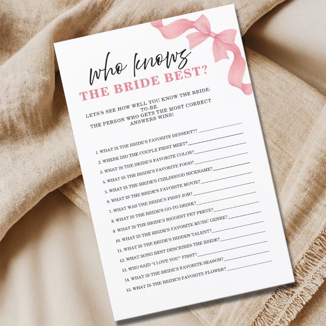 Pink Bow Who knows Bride Best Bridal Shower Game (Creator Uploaded)