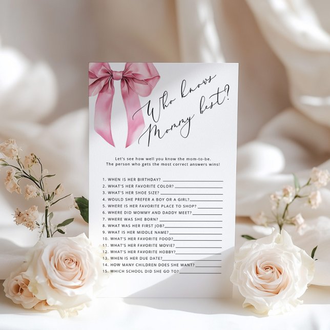 Pink Bow Who knows mommy best baby shower game (Creator Uploaded)