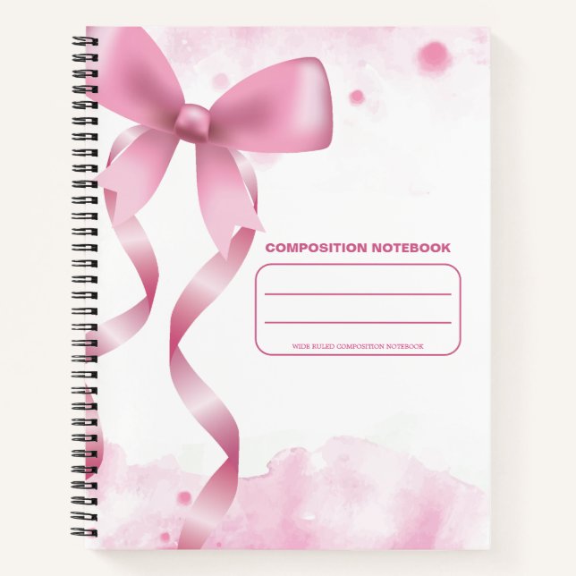 Pink Bow Wide Ruled Composition Notebook (Front)