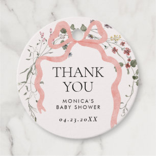 Pink Bow Wildflower Baby Shower Favour Tags