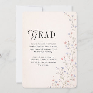 Pink Bow Wildflower Graduate Photo Graduation Announcement
