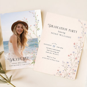 Pink Bow Wildflower Graduate Photo Graduation Announcement