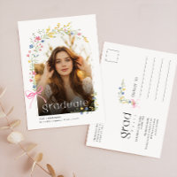 Pink Bow Wildflower Photo Grad Party Invitation