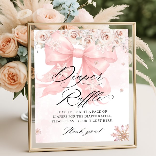 Pink Bow Winter Baby Shower Diaper Raffle Poster (Creator Uploaded)