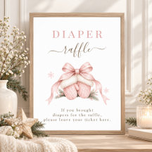 Pink Bow Winter Baby Shower Diaper Raffle Sign