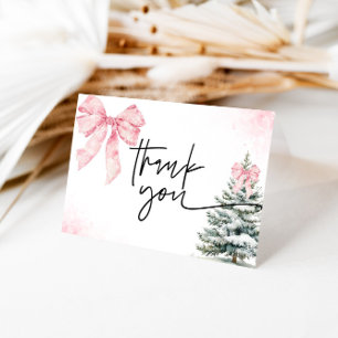 Pink Bow Winter Baby Shower Snowflake Holiday Thank You Card