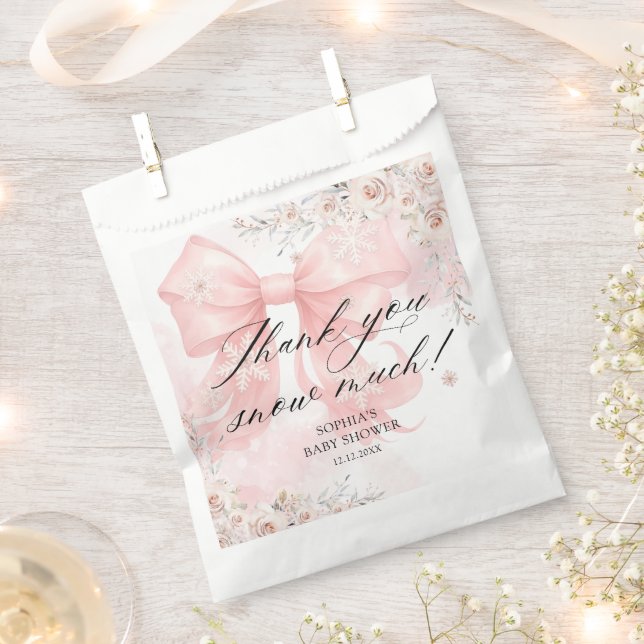 Pink Bow Winter Baby Shower Thank You Favour Bag (Clipped)