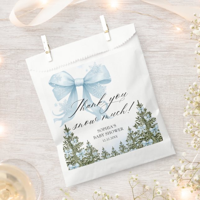 Pink Bow Winter Baby Shower Thank You Favour Bag (Clipped)