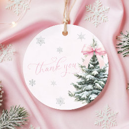 Pink Bow Winter Onderland First Birthday Favour Tags