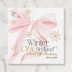 Pink Bow Winter Onederland 1st Birthday Favour Tags