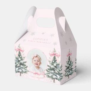 Pink Bow Winter ONEderland First Birthday Favor Box