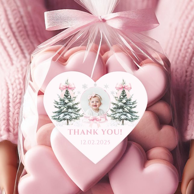 Pink Bow Winter Onederland Heart Sticker (Créateur téléchargé)