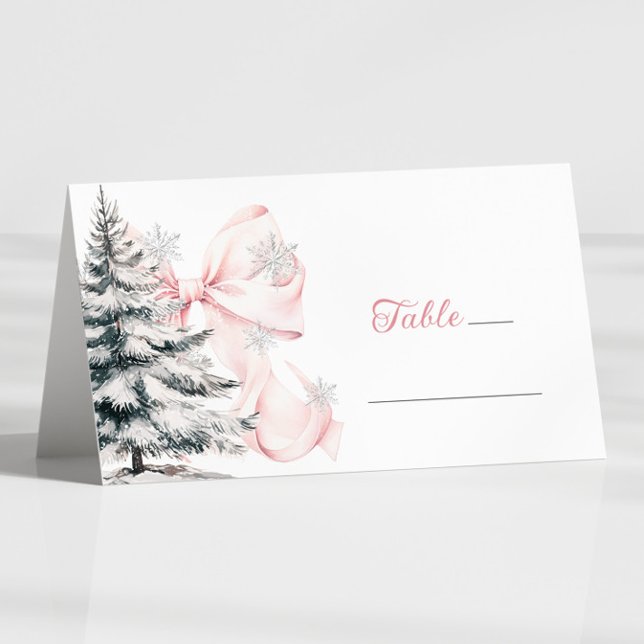 Pink Bow Winter Table Place Card  (Creator Uploaded)