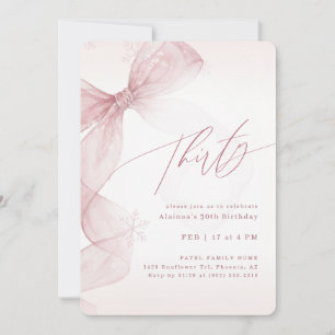 Pink Bow Winter Thirty Birthday Girl Party Invitation