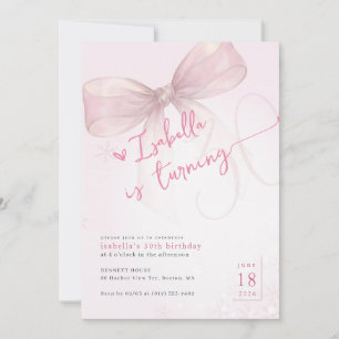 Pink Bow Winter Turning 30 Birthday Themes Invitation