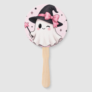 Pink Bow Witch Ghost Coquette Halloween Hand Fan