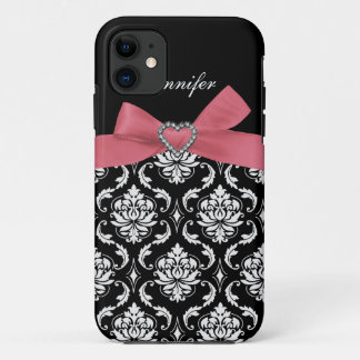 Pink Bow with Damask iPhone Case