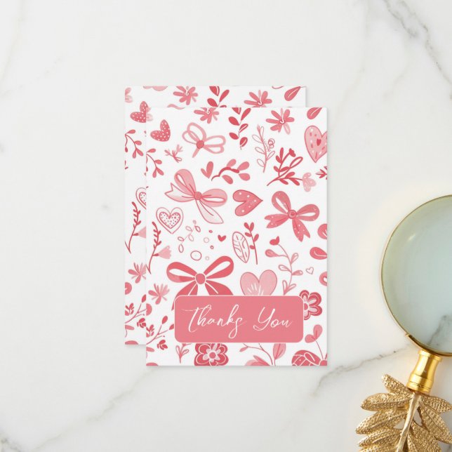 Pink Bow with Floral Thank You Card (Front/Back In Situ)