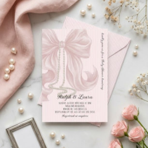 Pink Bow with Pearl Girl Baby Shower Invitation