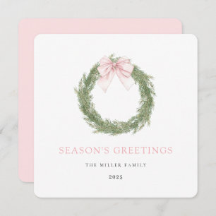 Pink Bow Wreath Christmas Holiday Card