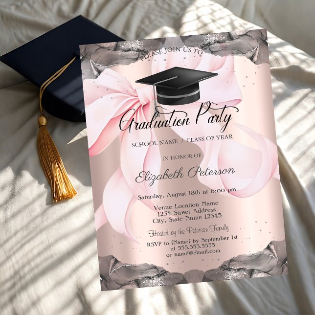 Pink Bow Your Photo Rose Gold Graduation   Invitation (Creator Uploaded)