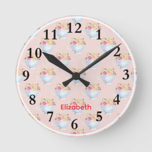 Pink Bowl of Flortals Round Clock