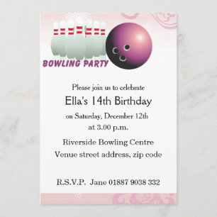 Pink Bowling Birthday Party Invitation