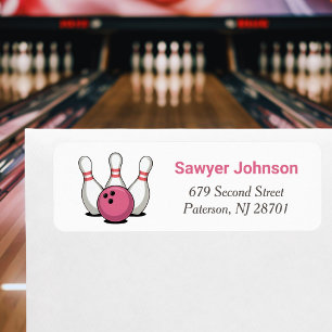Pink Bowling Birthday Party Return Address