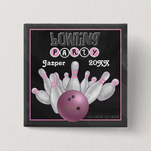 Pink Bowling Party 2 Inch Square Button