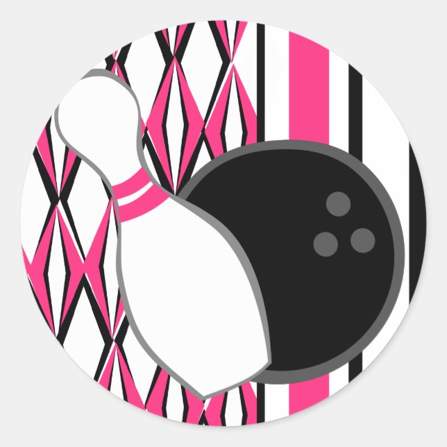 Pink Bowling Party Classic Round Sticker (Front)