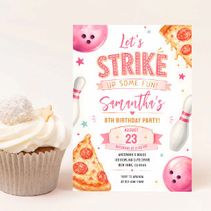 Pink Bowling Pizza Party 6th Birthday Invitation