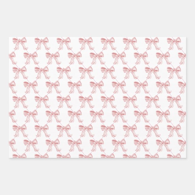 Pink Bows 19" x 29" Wrapping Paper 3 Sheets, Matte (Front)