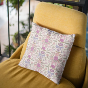 Pink Bows and Blossoms Boho Throw Pillow