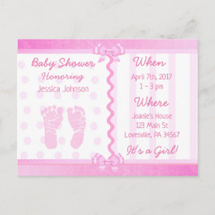Pink Bows and Polka Dots Baby Shower Invitation Postcard