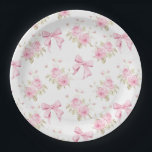 Pink Bows and Roses Coquette Bridal Shower Paper Plate<br><div class="desc">These paper plates feature a bow and cabbage rose background.</div>