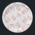 Pink Bows and Roses Coquette Bridal Shower Paper Plate<br><div class="desc">These paper plates feature a bow and cabbage rose background.</div>