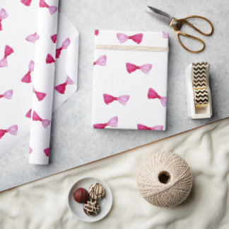 Pink Bows Baby Girl Watercolor Baby Shower Wrapping Paper