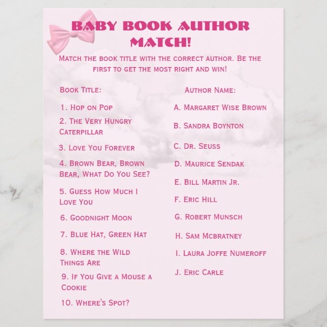 Pink Bows Baby Shower Bingo Flyer (Front)