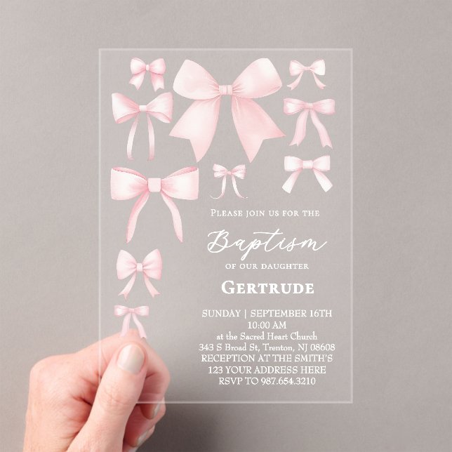 pink bows Baptism Invitation (Insitu (Handheld))