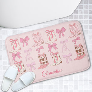 Pink Bows & Boots Personalized Girly Bathmat