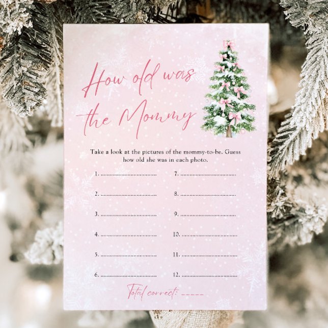 Pink Bows Christmas Baby How Old Was Mommy Game Invitation (Pink Bows Christmas Baby How Old Was Mommy Game)